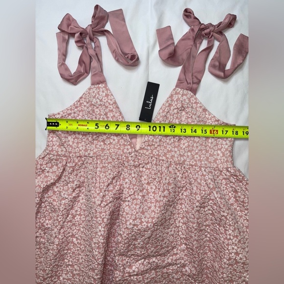 Lulus NWT Size XL Darling Composure Pink Jacquard Sequin Tie Strap Mini Dress - Picture 5 of 9